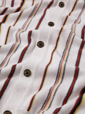Striped Button-Down Knit Polo - Ivory