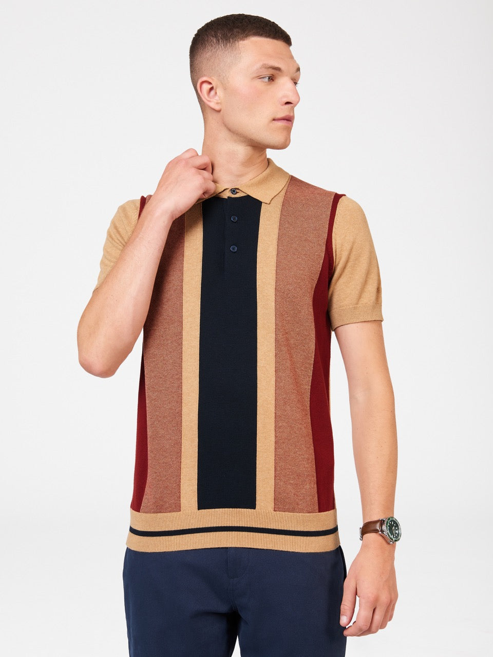 Vertical Stripe Knit Polo - Stone - Ben Sherman