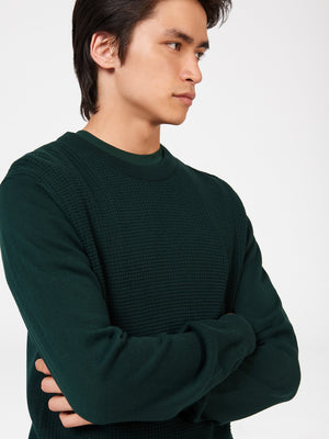 Textured Crewneck Sweater - Dark Green