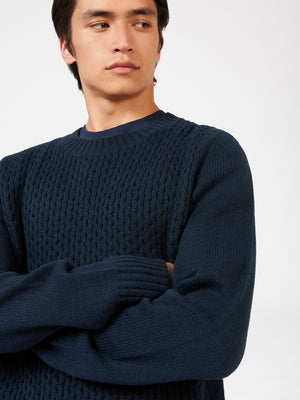 Aran Textured Knit Crewneck Sweater