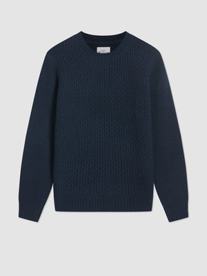 Aran Textured Knit Crewneck Sweater