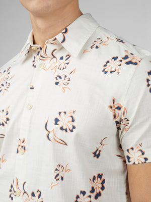 Signature Linear Floral Print Shirt - Ivory