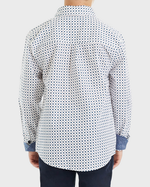 Boys Square Print Button-Down Shirt (Sizes 8-18)