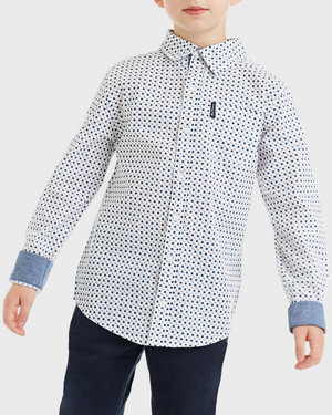 Boys Square Print Button-Down Shirt (Sizes 4-7)