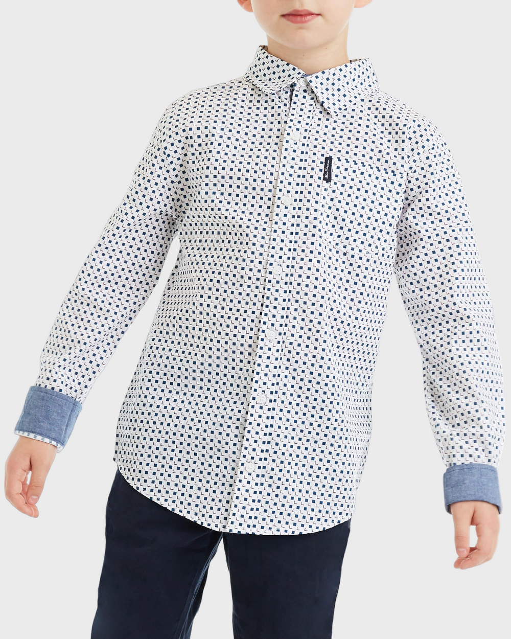 Boys Square Print Button-Down Shirt (Sizes 8-18)