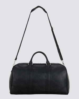 Distressed Vegan Leather Duffel Bag - Black