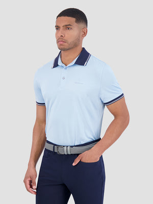 Checker Rib Air Pique Sports Fit Polo - Light Blue