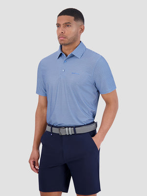 Mini Stripes Tech Jersey Sports Fit Polo - Azure