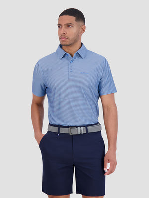 Mini Stripes Tech Jersey Sports Fit Polo - Azure