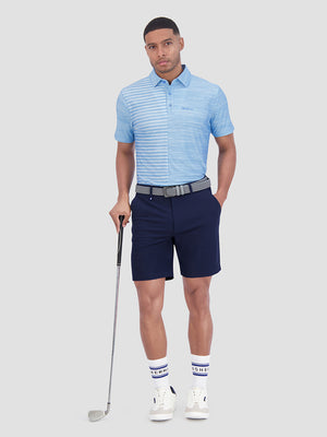 Melange Stripes Color Block Tech Jersey Sports Fit Polo - Azure