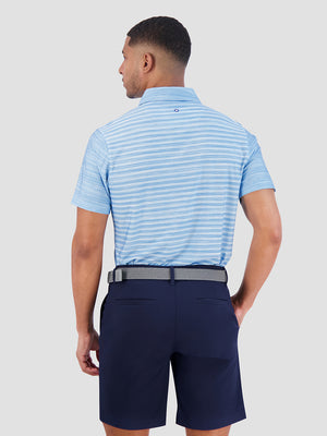 Melange Stripes Color Block Tech Jersey Sports Fit Polo - Azure