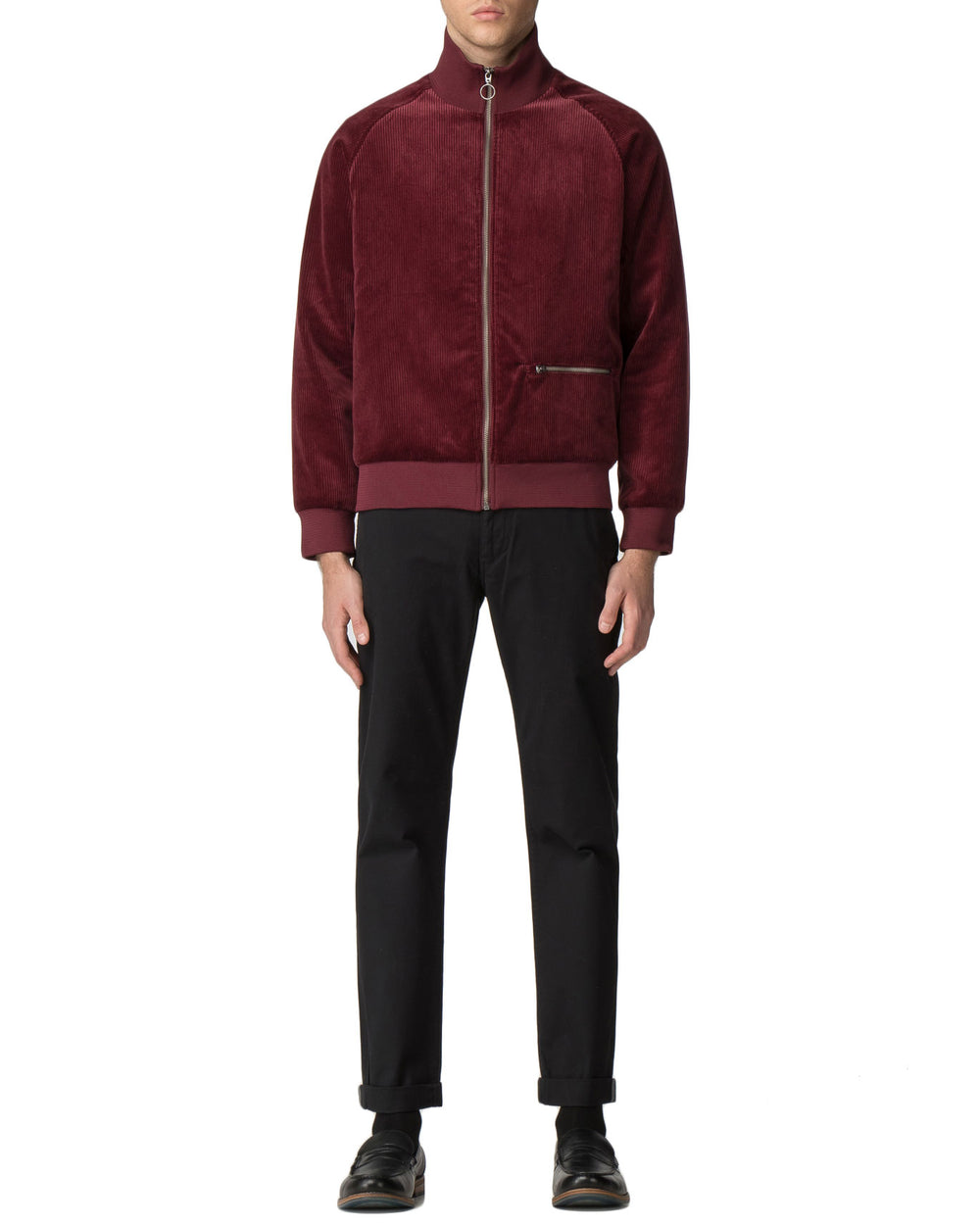 Cord/Faux Suede Track Jacket - Burgundy