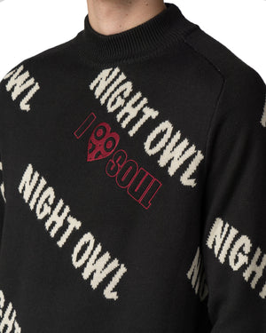 Night Owl Jacquard Knit Sweater - Black