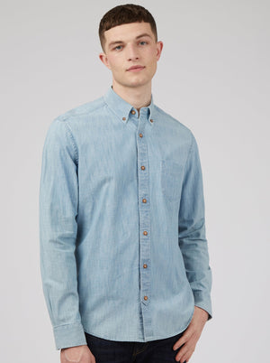 Long-Sleeve Chambray Shirt - Dusky Blue