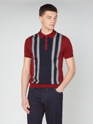 Ben Sherman, Mod Knit Polo, Men's Sweater Polo, Retro Stripe Shirt, Red, front