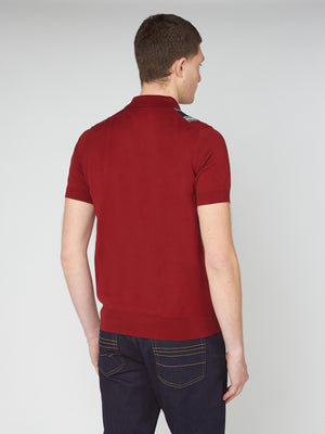 Ben Sherman, Mod Knit Polo, Men's Sweater Polo, Retro Stripe Shirt, Red, back