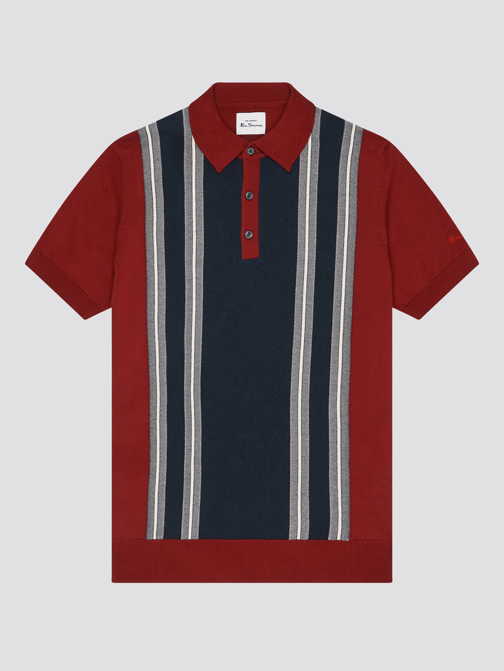 Ben Sherman, Mod Knit Polo, Men's Sweater Polo, Retro Stripe Shirt, Red and blue, front