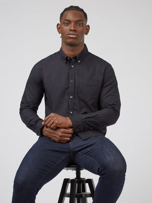 Signature Organic Long-Sleeve Oxford Shirt - Barely Black