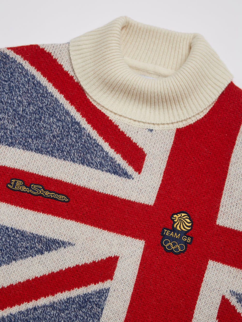 Team GB, Ben Sherman sweater, knitwear, Official 2022 Winter Olympics, Limited Edition Great Britain sweater, Beijing, GB flag, cream, roll neck