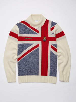 Team GB, Ben Sherman sweater, knitwear, Official 2022 Winter Olympics, Limited Edition Great Britain sweater, Beijing, GB flag, cream, flatlay