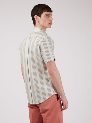 Ivy Oxford Stripe Short-Sleeve Shirt - Eggshell