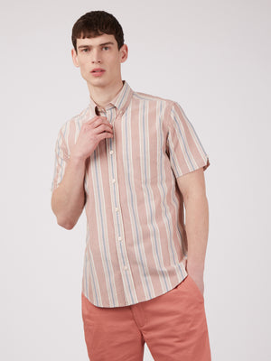 Ivy Oxford Stripe Short-Sleeve Shirt - Dark Pink