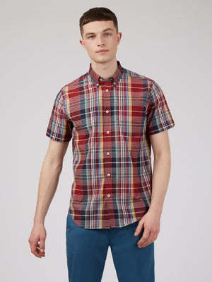 Large Madras Check Short-Sleeve Shirt - Red