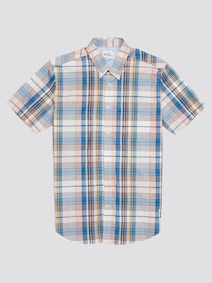 Large Madras Check Short-Sleeve Shirt - Blue Denim