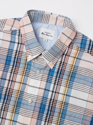 Large Madras Check Short-Sleeve Shirt - Blue Denim