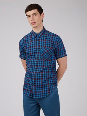 Gingham Overcheck Short-Sleeve Shirt - Bright Blue