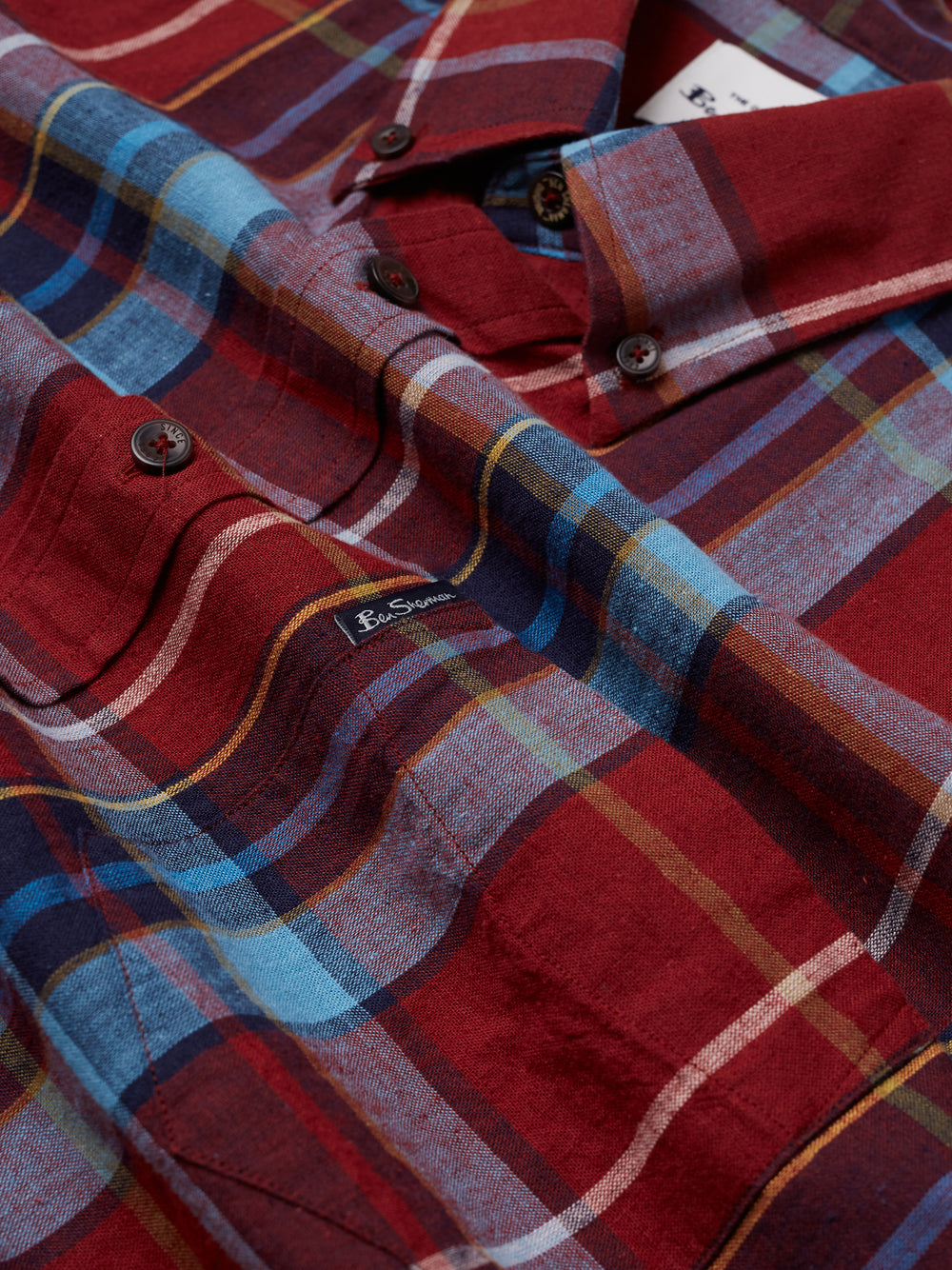 Madras Check Linen Blend Long-Sleeve Shirt