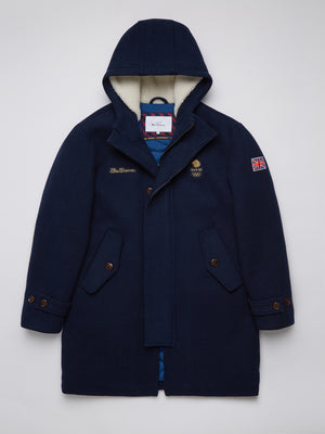Team GB, Ben Sherman parka, Men's outerwear,  Official 2022 Winter Olympics, Limited Edition, Great Britain jacket, Beijing, , navy coat, flatlay
