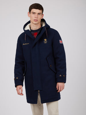 Team GB, Ben Sherman parka, Men's jacket, Official 2022 Winter Olympics, Limited Edition, Great Britain jacket, Beijing, , navy, hood, on figure