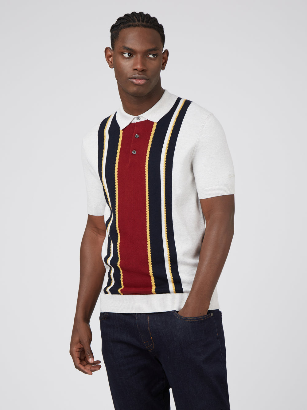 Iconic Vertical Textured Stripe Mod Knit Polo - Ivory