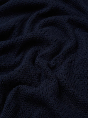 Textured Lightweight Knit Polo - Dark Navy