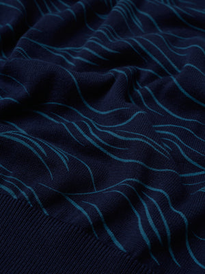 Wave Print Knit Polo - Marine
