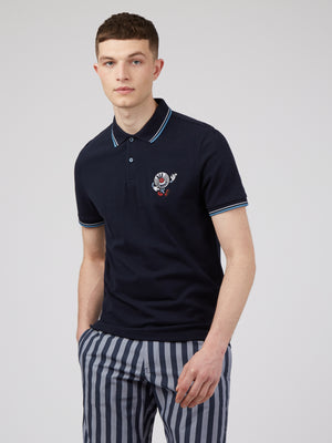 Strolling Record Embroidered Polo - Dark Navy