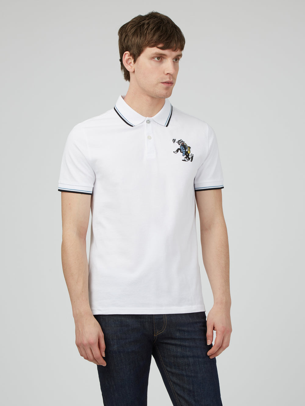 Jazz Cat Embroidered Polo - White