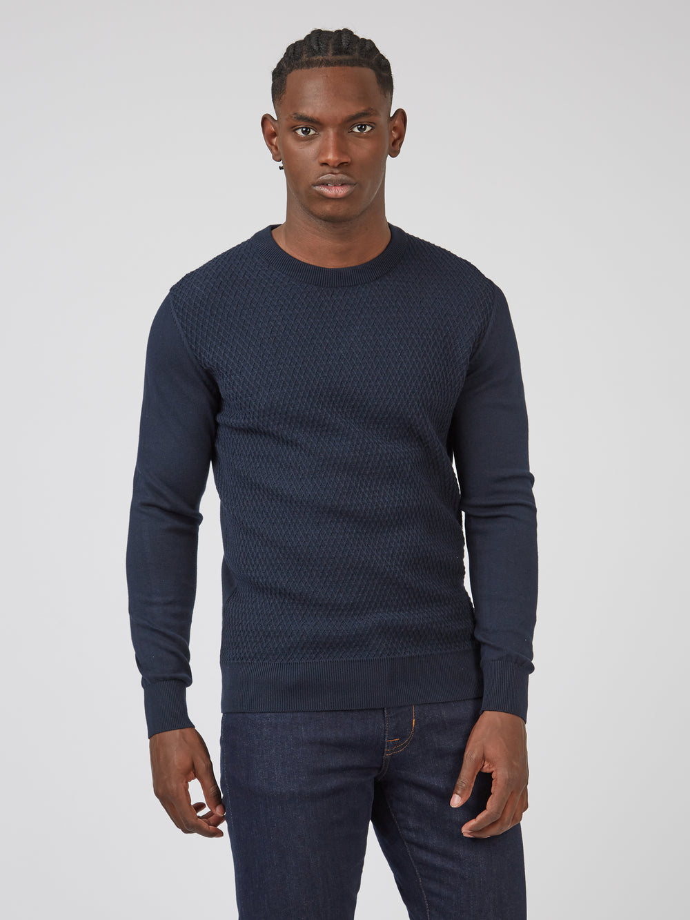 Textured Knit Crewneck Sweater - Navy - Ben Sherman