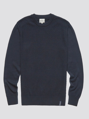 Textured Knit Crewneck Sweater - Navy
