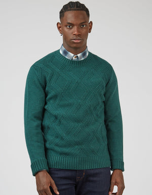 Chunky Cable-Knit Crewneck Sweater - Ocean Green