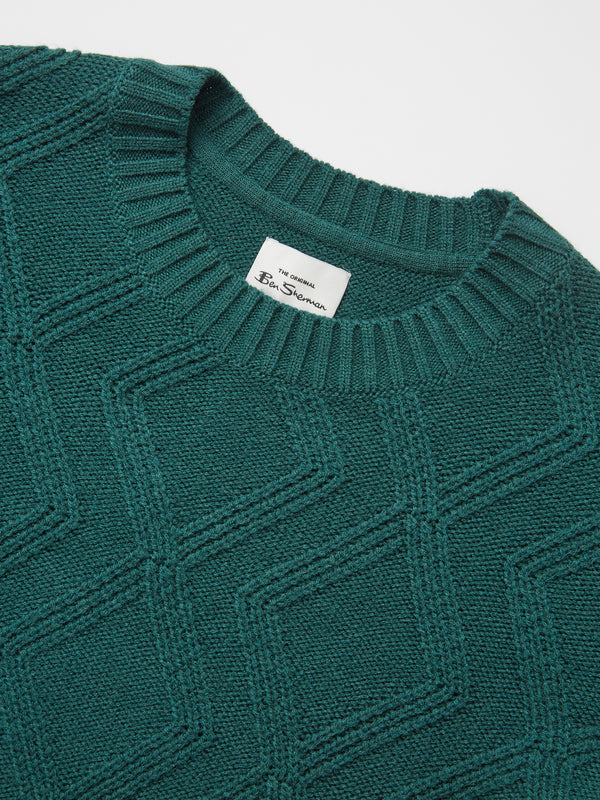 Chunky Cable-Knit Crewneck Sweater - Ocean Green - Ben Sherman