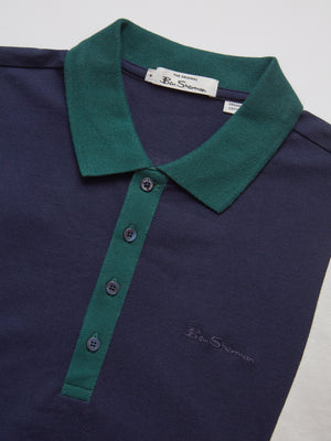 Ben Sherman, Vintage Colorblock Sport Polo,  Men's Retro Polo, Blue, Marine Color, green front collar