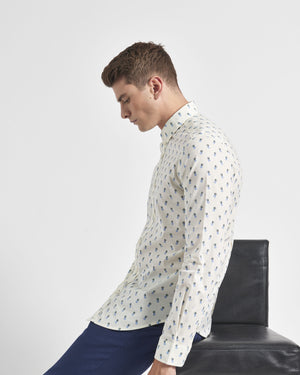 Spot Print Long-Sleeve Shirt - Ivory