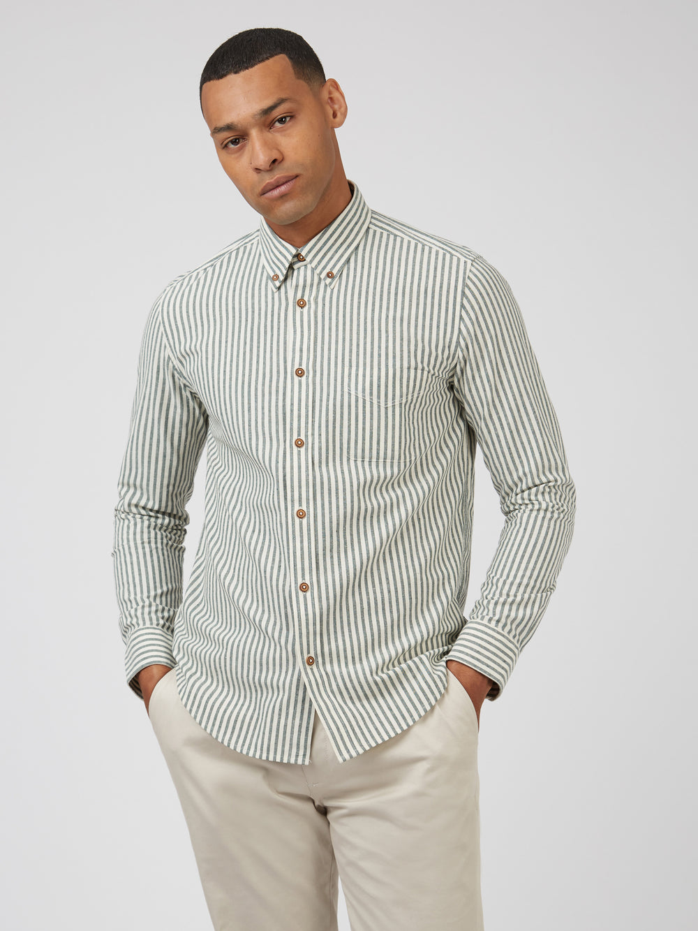 Oxford Stripe Long-Sleeve Shirt - Ocean Green - Ben Sherman