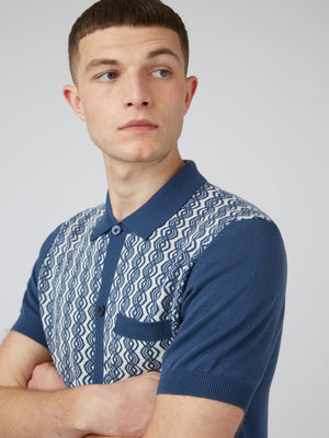 Ben Sherman, Geo Knit Polo, men's sweater polo, blue polo shirt, product image