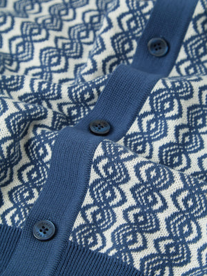 Ben Sherman, Geo Knit Polo, men's sweater polo, blue polo shirt, close up buttons