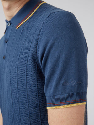 Textured Knit Fitted Polo - Blue Denim