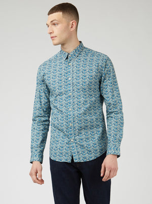 Floral Print Long-Sleeve Shirt - Blue