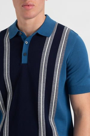 Iconic Vertical Textured Stripe Mod Knit Polo - Royal Blue